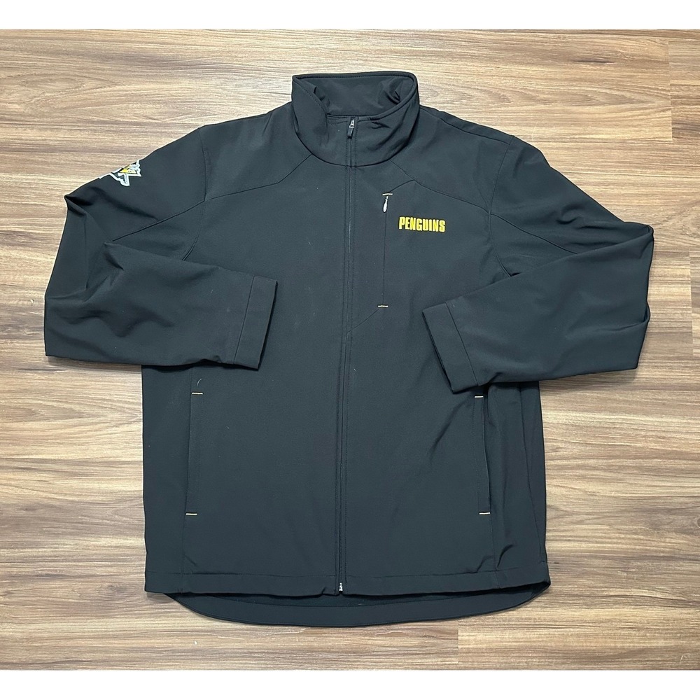 NHL Carl Banks Pittsburgh Penguins Mens Black Softshell Full Zip Jacket Sz L